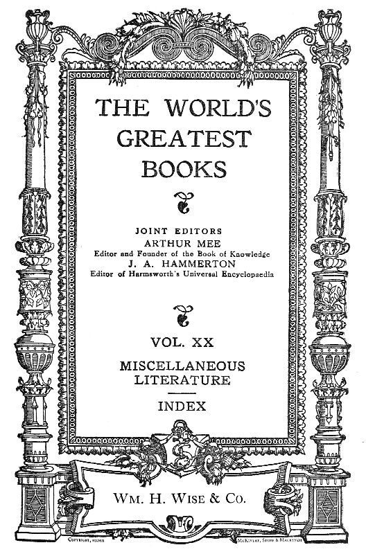 The World's Greatest Books — Volume 20 — Miscellaneous Literature and Index 표지