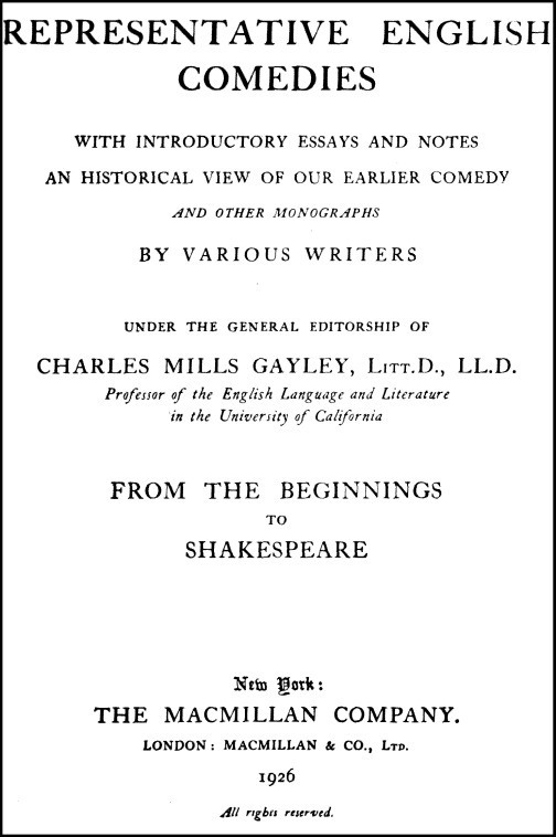 Representative English Comedies, v. 1. From the beginnings to Shakespeare 표지