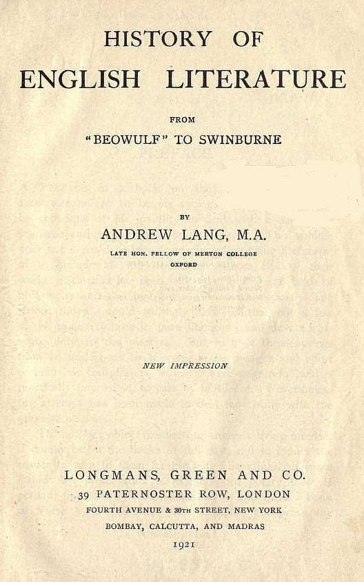History of English Literature from "Beowulf" to Swinburne 표지